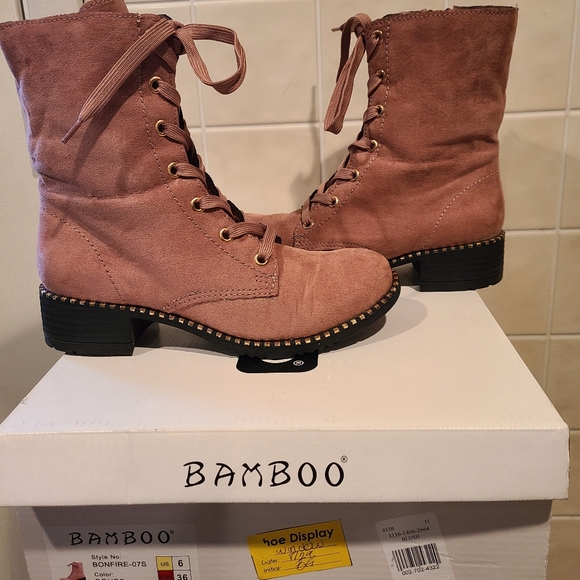 Pink (Bonfire) Faux Suede  Women's Booties by Bamboo - Size 6 - Picture 3 of 9